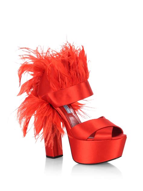 prada feather satin sandals|Prada Satin Feather Trim Sandals .